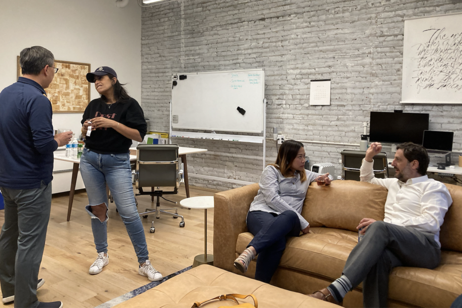 people conversing in the Goldenwood space